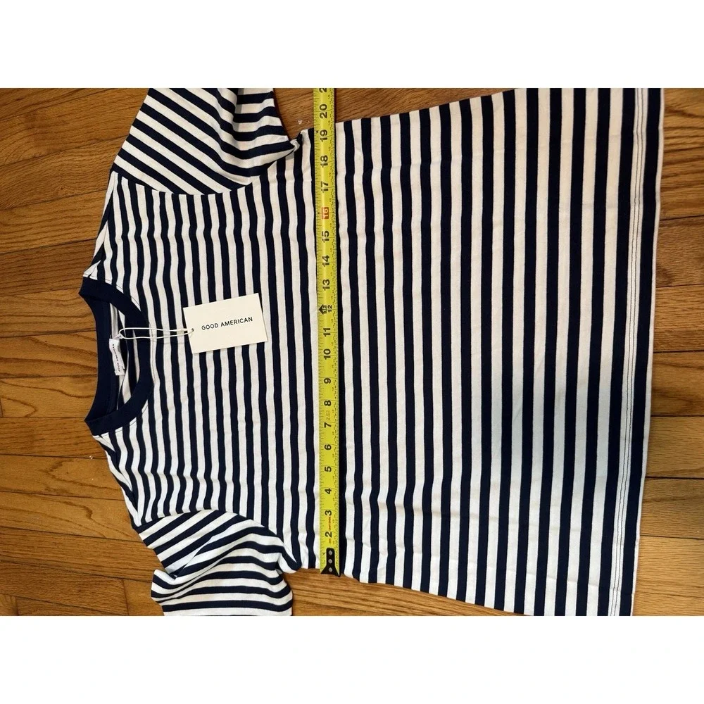 Good American NWT Oversized Blue Clean Stripe Cotton T-Shirt Size XS - Picture 5 of 6